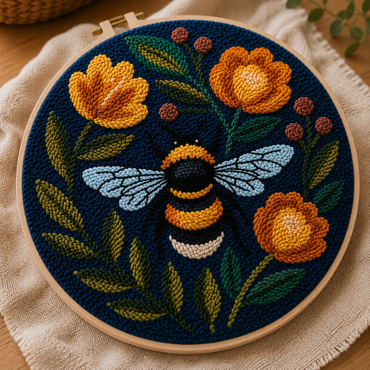 Craftsy Humlebi & Blomster punch needle sæt 20 cm