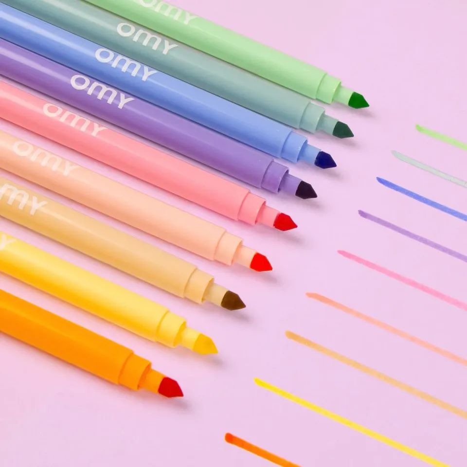 OMY Pastel tuscher 9 stk dobbelt spids