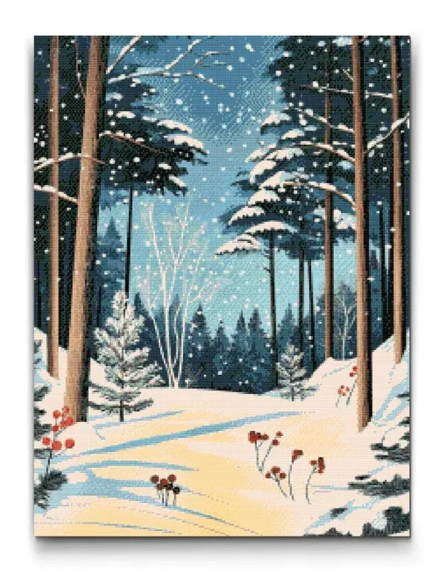 Road2Art Vinterskovens Stilhed diamond paint 30x40 cm runde