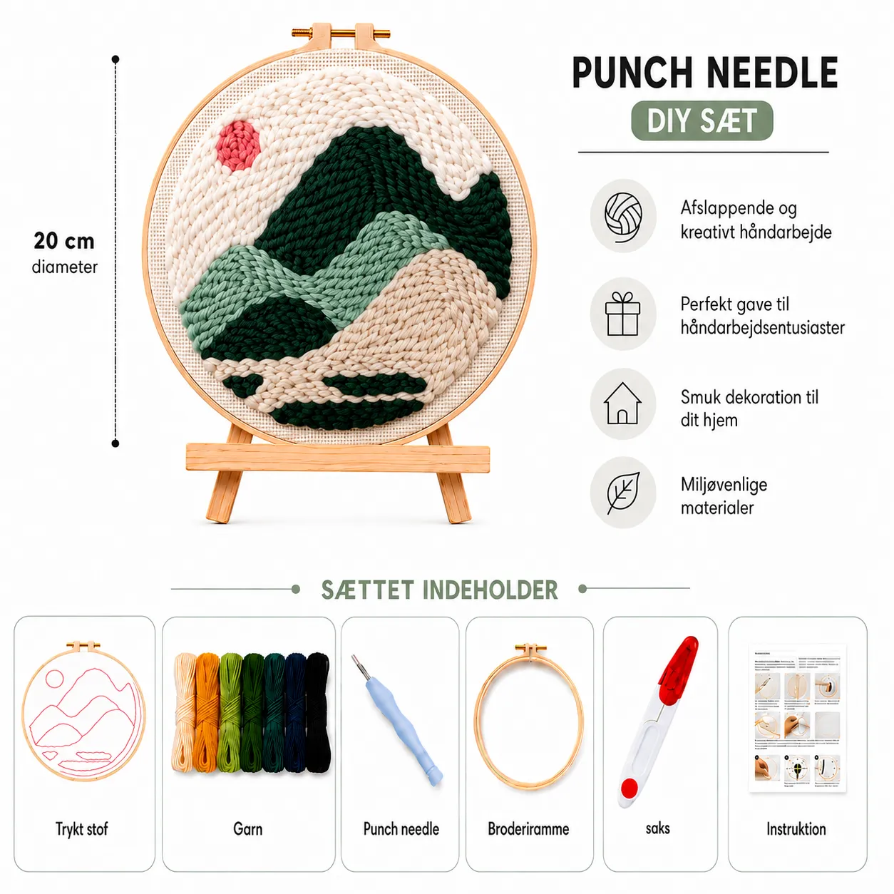 craftsy.dk Bjerglandskab punch needle sæt 20 cm landskab