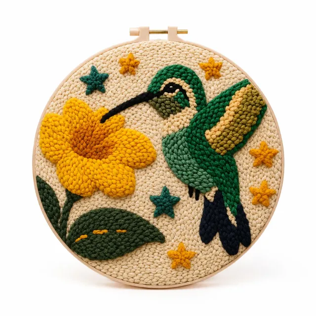 craftsy.dk Kolibri med Blomst punch needle sæt 20 cm gul