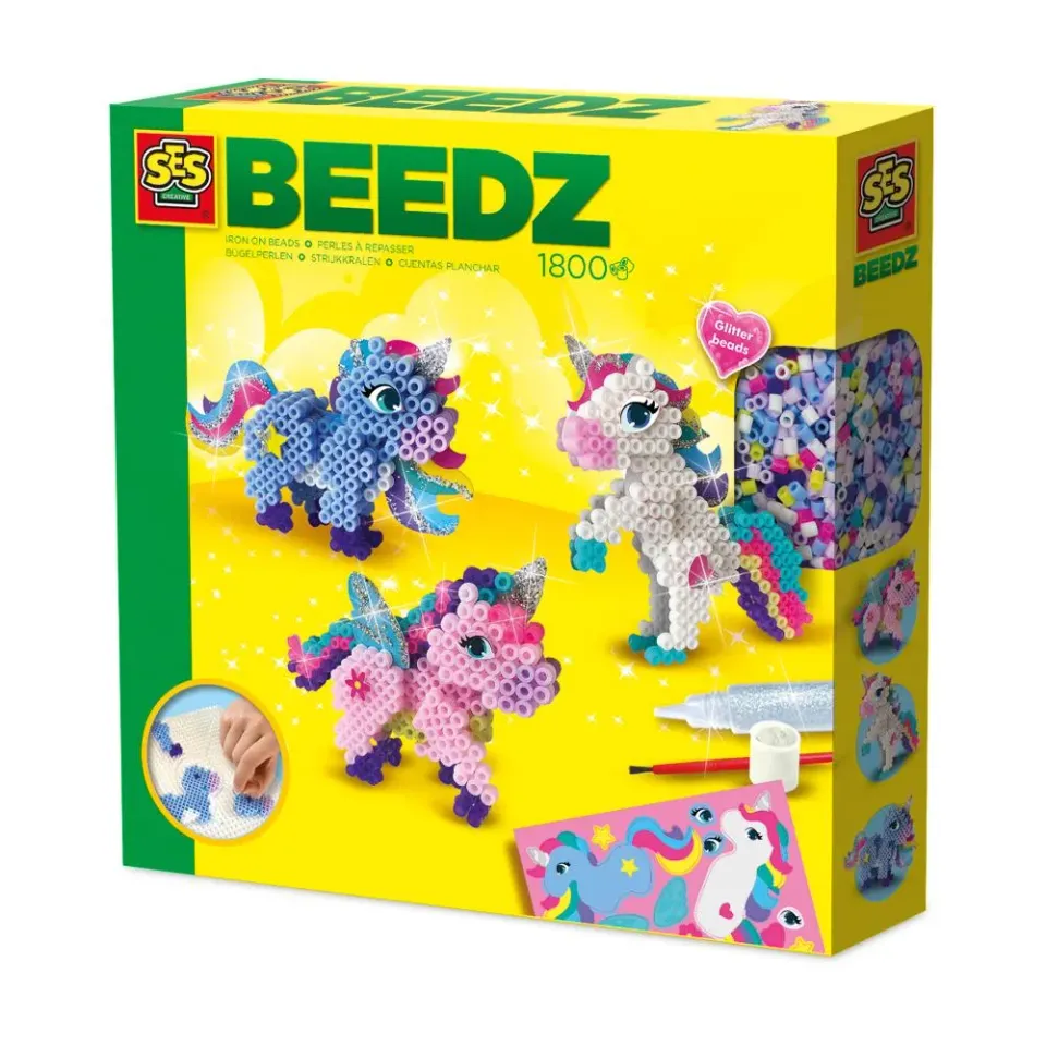 SES Creative Beedz strygeperler unicorns 3D 1800 stk med glitter
