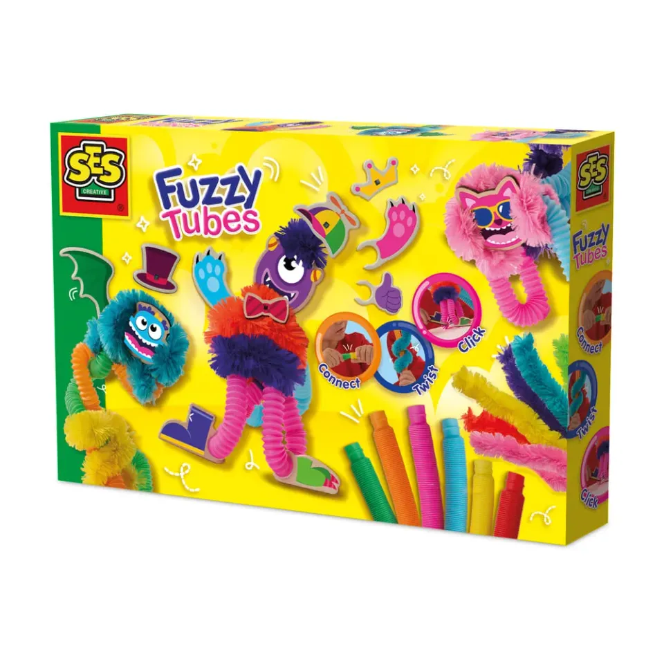SES Creative Fuzzy Tubes kreasæt 6 farver med trædele