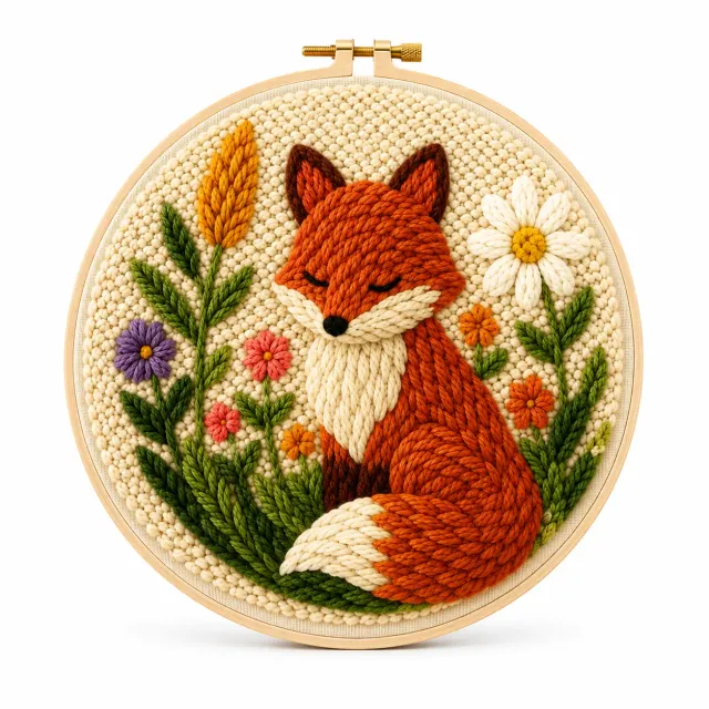 Craftsy Punch Needle Sød Ræv i Blomsterhaven broderisæt 20 cm