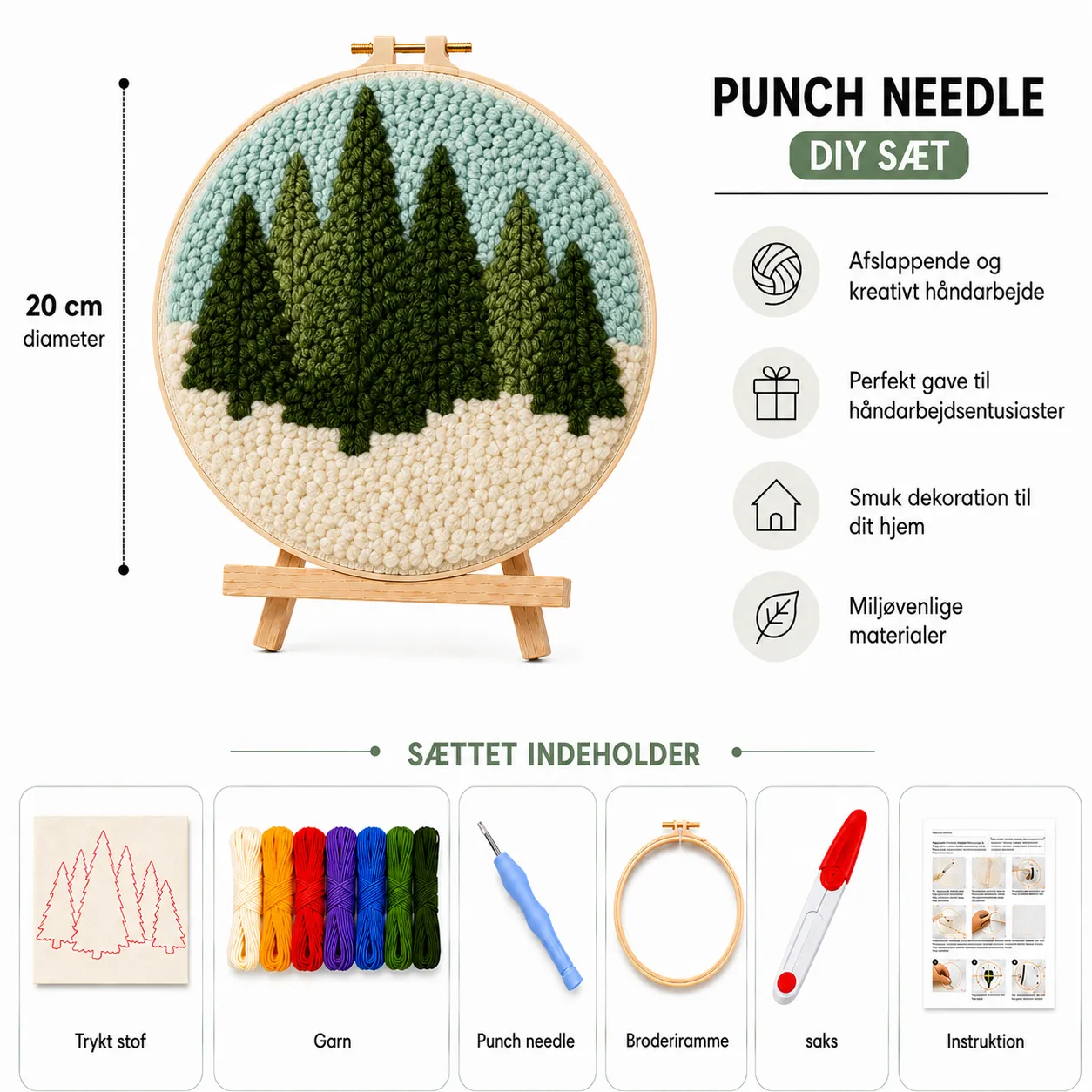 craftsy.dk Vinterskov punch needle sæt 20 cm snelandskab