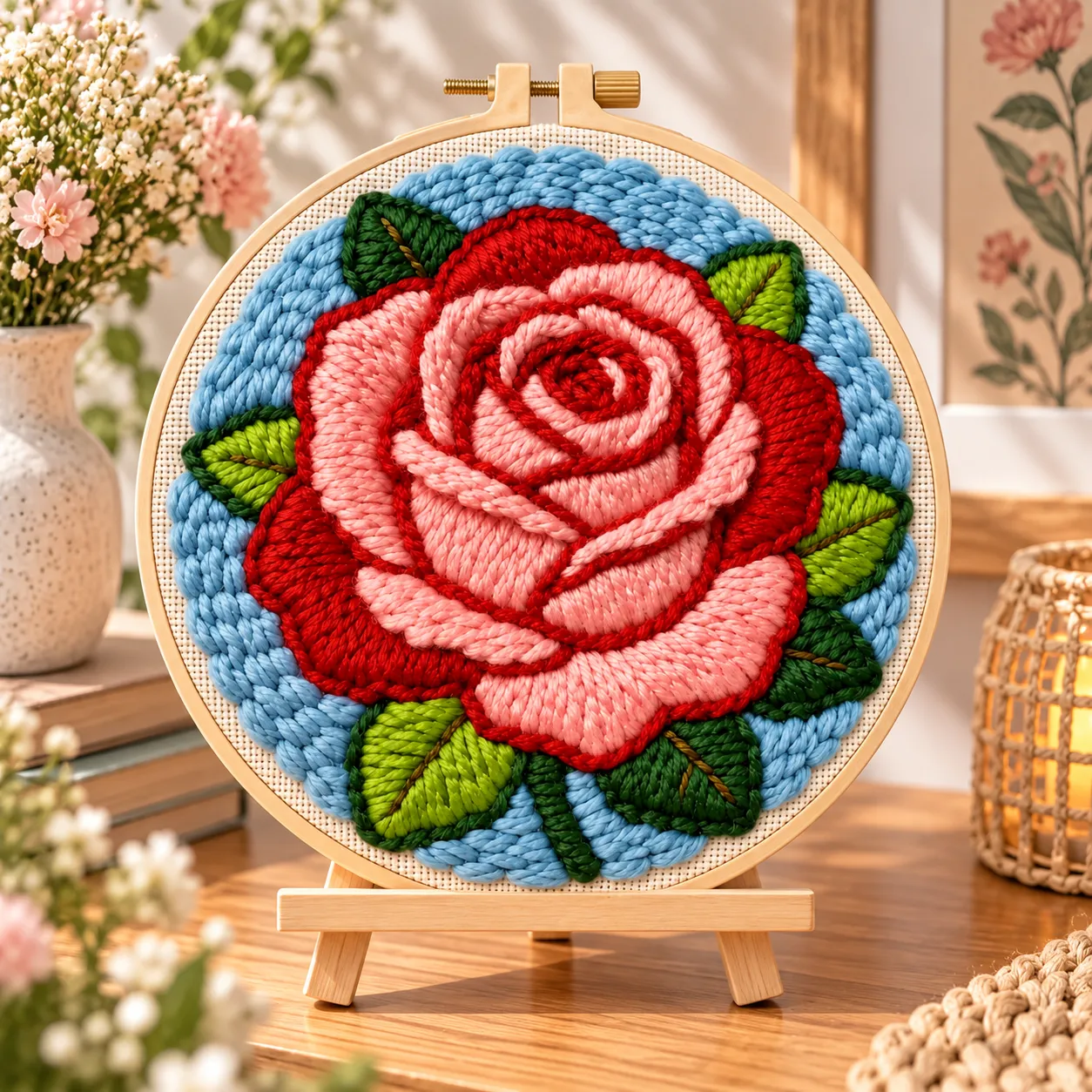 Craftsy Smuk Rød Rose punch needle sæt 20 cm til begyndere