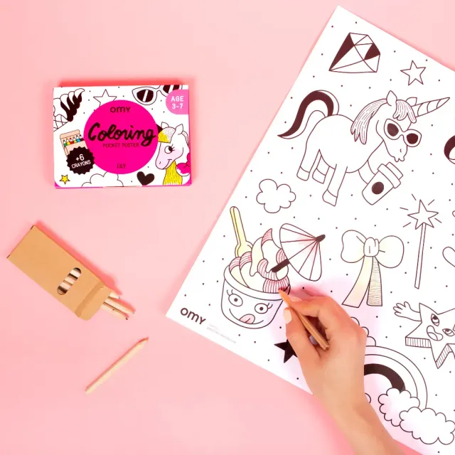 OMY Lily Coloriage Pocket malebog enhjørning 6 farver