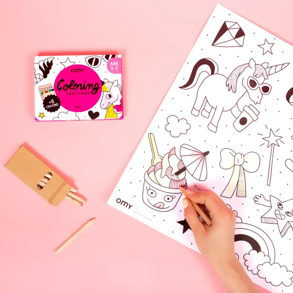 OMY Lily Coloriage Pocket malebog enhjørning 6 farver