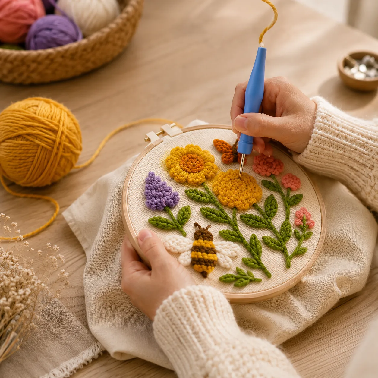 Craftsy Blomstrende Eng punch needle sæt 20 cm bi