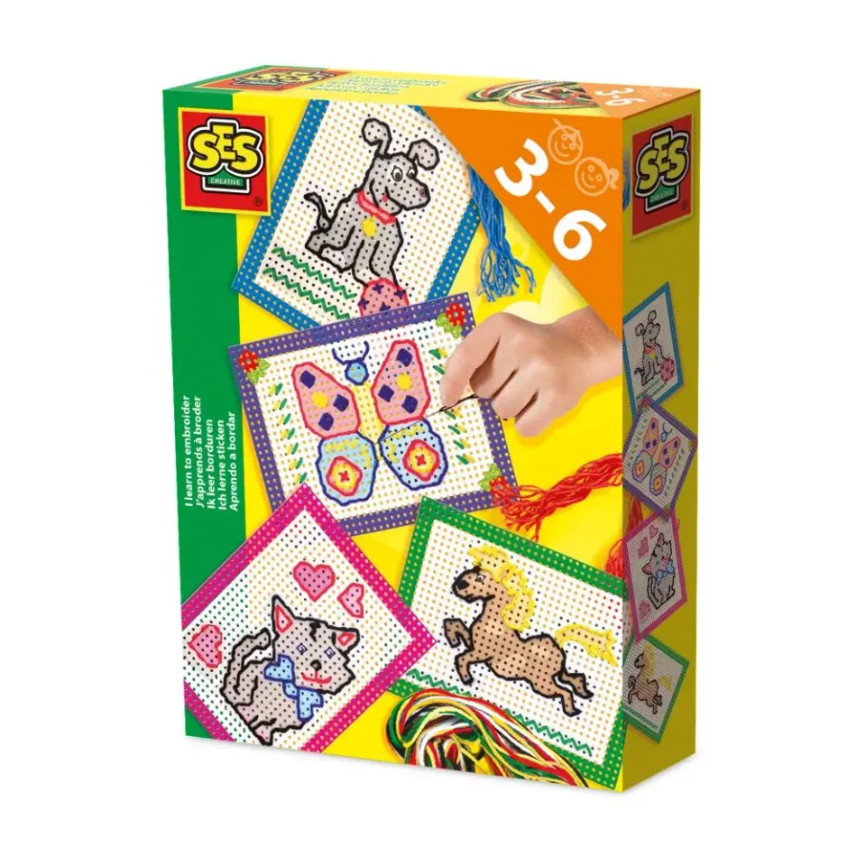 SES Creative Ik leer borduren broderisæt 4 kort fra 3 år