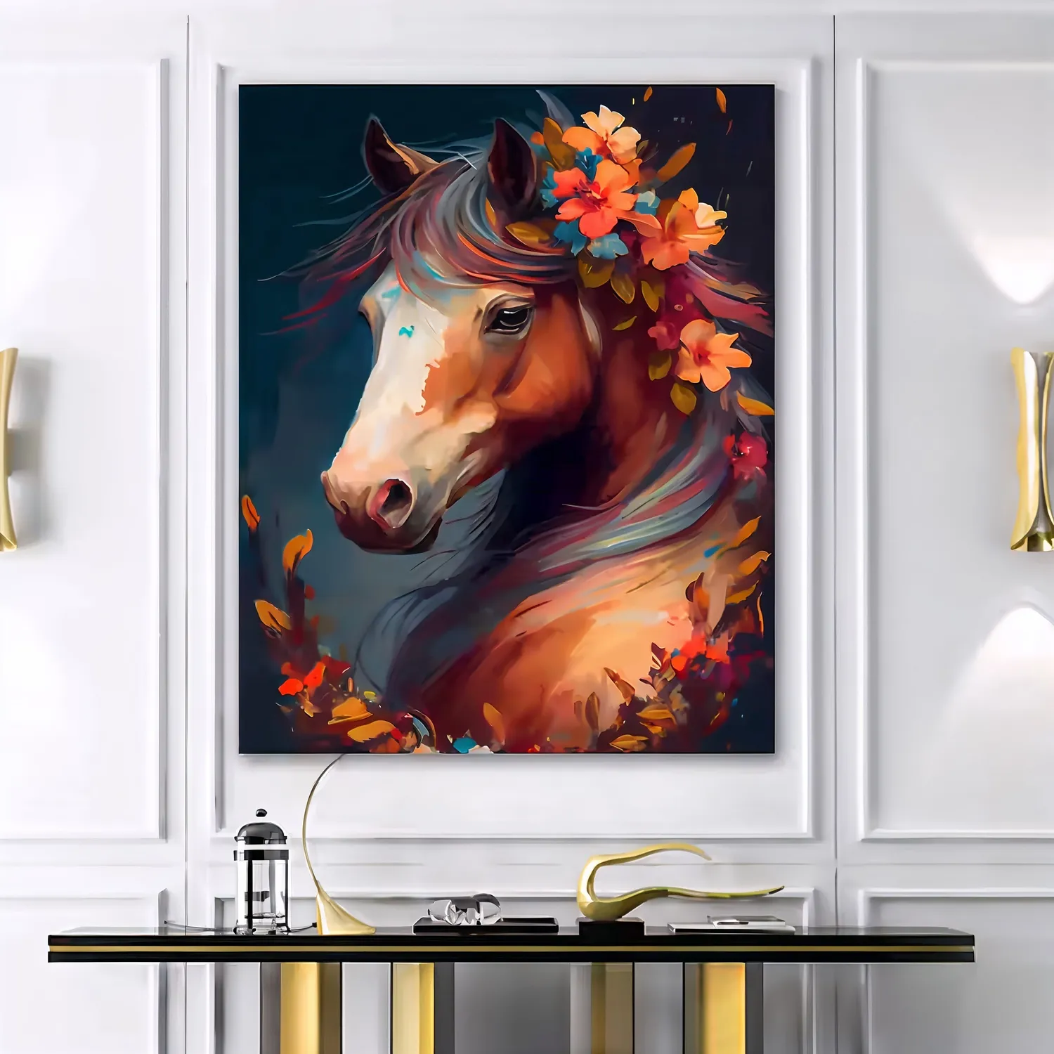 Craftsy Hest med Blomster mal efter tal 40x50 cm uden ramme