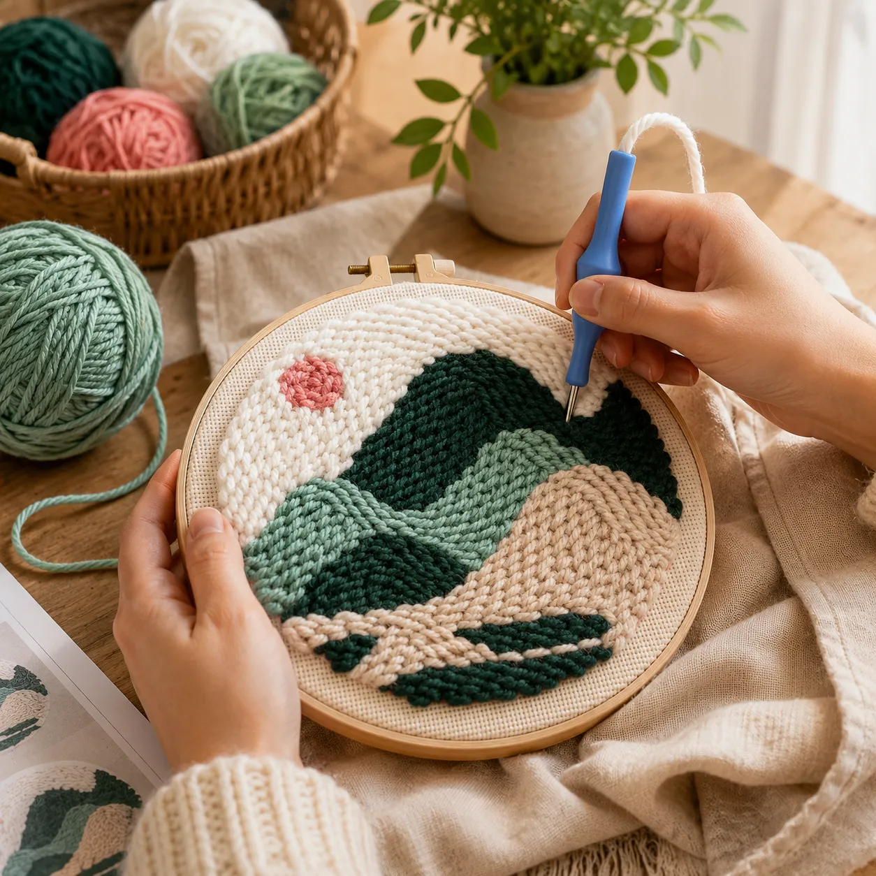 craftsy.dk Bjerglandskab punch needle sæt 20 cm landskab