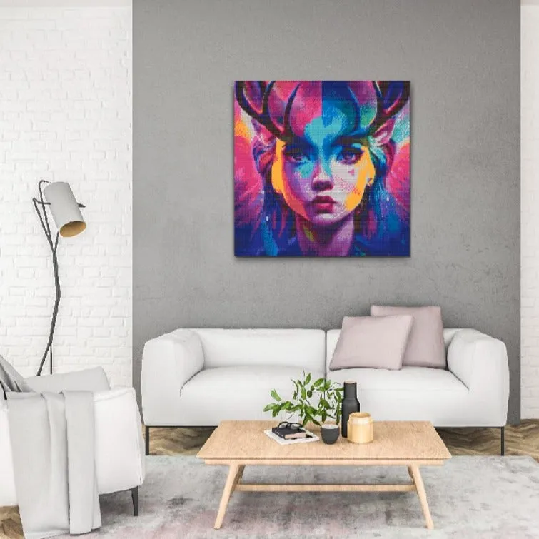 Road2Art Hjorte Pige diamond painting 50x50 cm runde