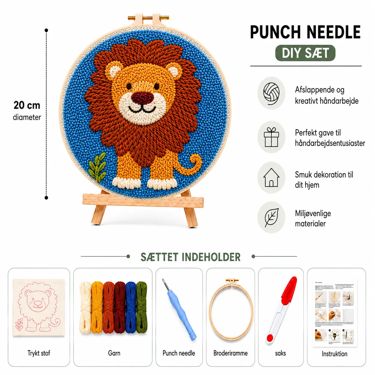 craftsy.dk Punch Needle Lille Løve sæt 20 cm børn