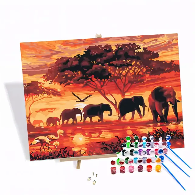 Craftsy Elefanter og Solnedgang mal efter tal 40x50 cm dyr