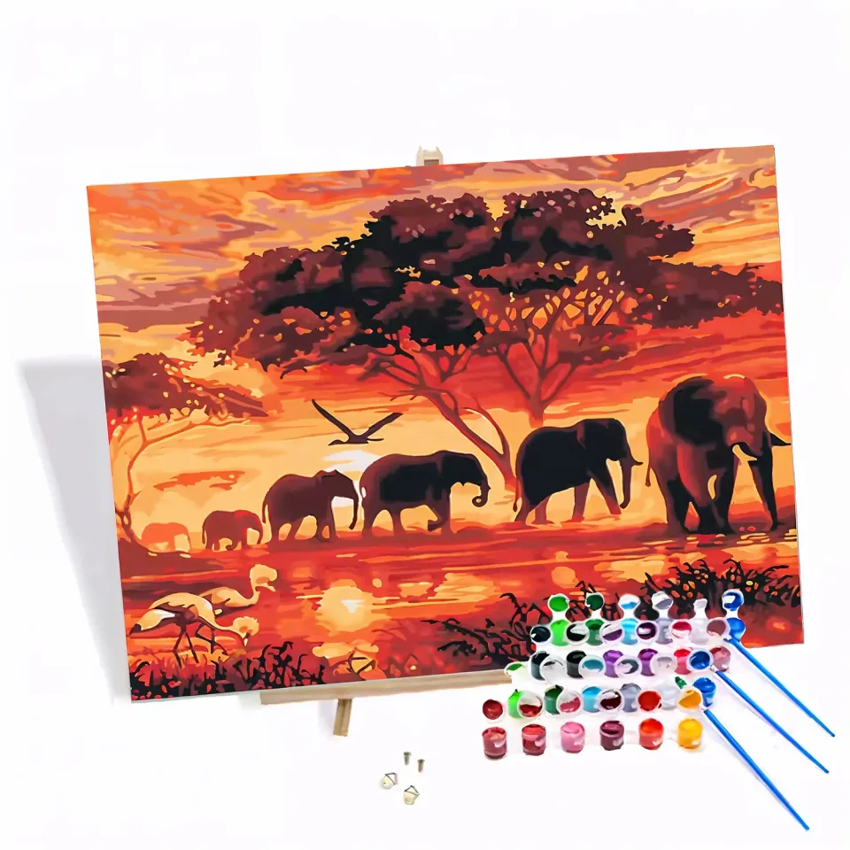 Craftsy Elefanter og Solnedgang mal efter tal 40x50 cm dyr
