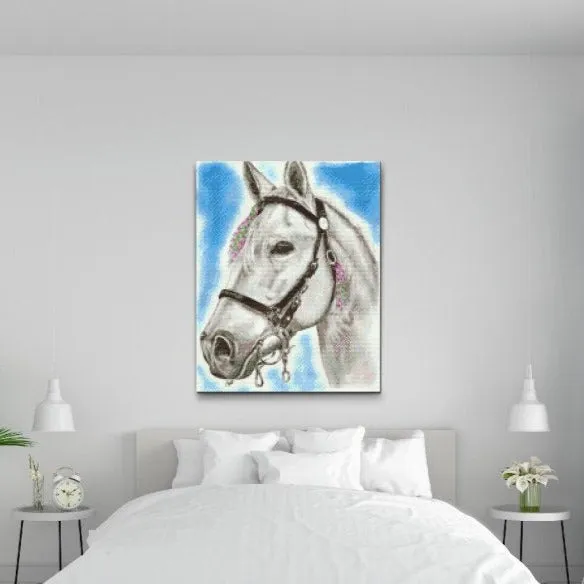 Road2Art Hvid Hest diamond painting 30x40 cm runde 5D