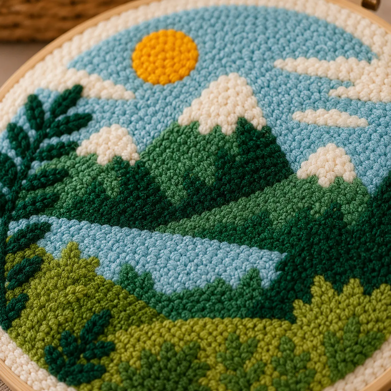 Craftsy Bjerglandskab punch needle sæt 20 cm med ramme
