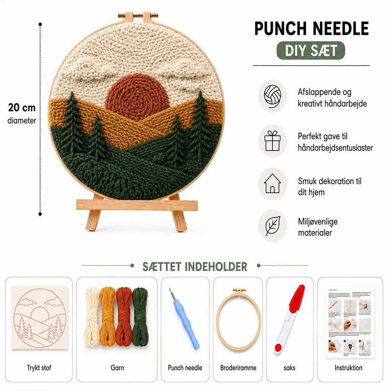 craftsy.dk Punch Needle Solnedgang i Skoven sæt 20 cm