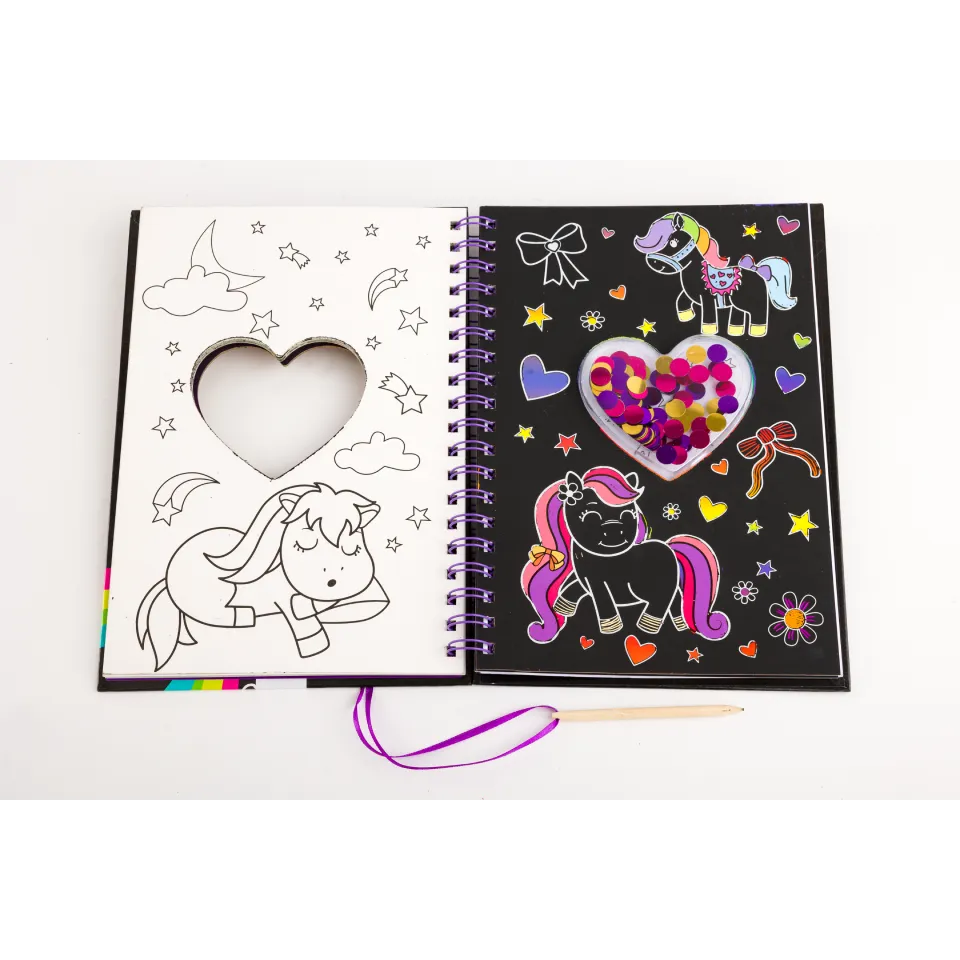 Decoden Magic Scratch Art Sparkles Ponies kradsebog med pailletter