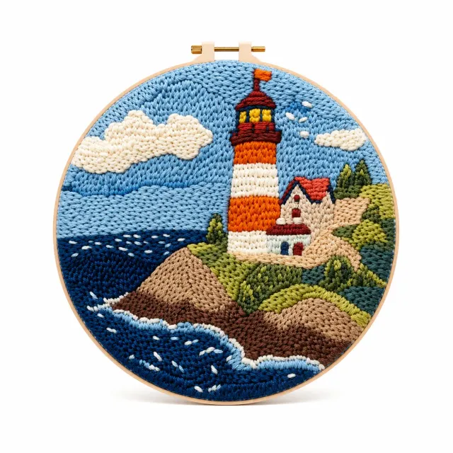 Craftsy Punch Needle Fyrtårn ved Havet broderisæt 20 cm maritim
