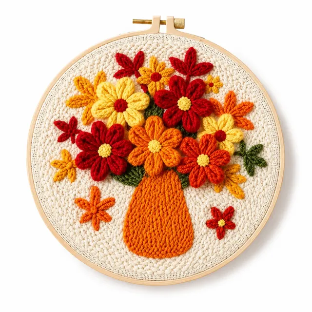Craftsy Blomsterbuket i Vase punch needle sæt 20 cm blomster
