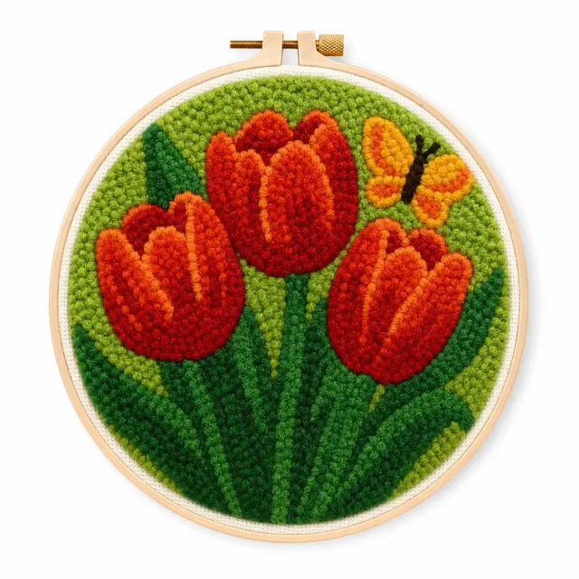 Craftsy Tulipaner med Sommerfugl punch needle sæt 20 cm