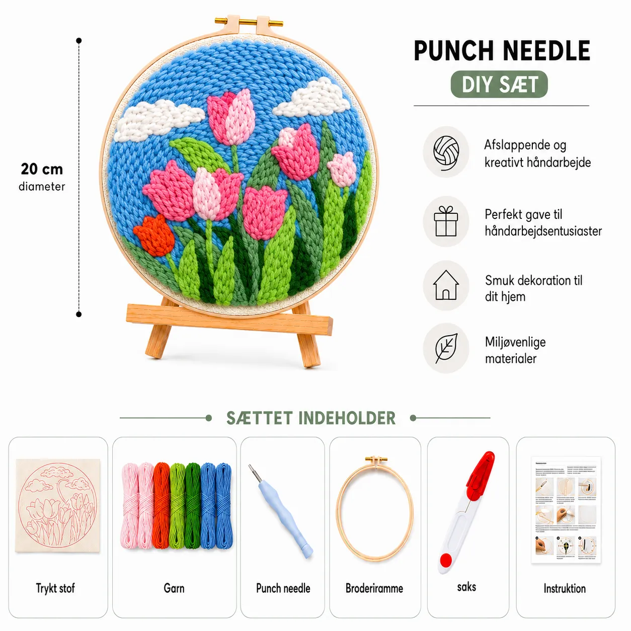 Craftsy Punch Needle Forårstulipaner sæt 20 cm lyserød