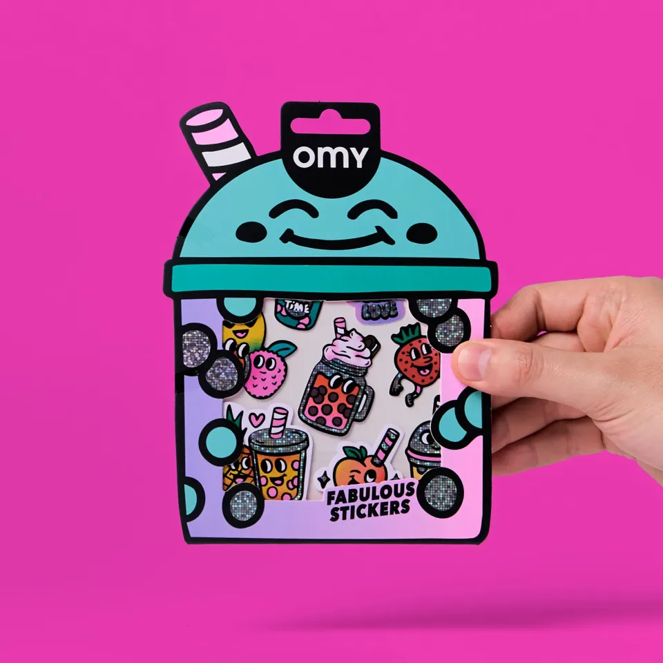 OMY Big Bubble Tea stickers fluoro holografiske