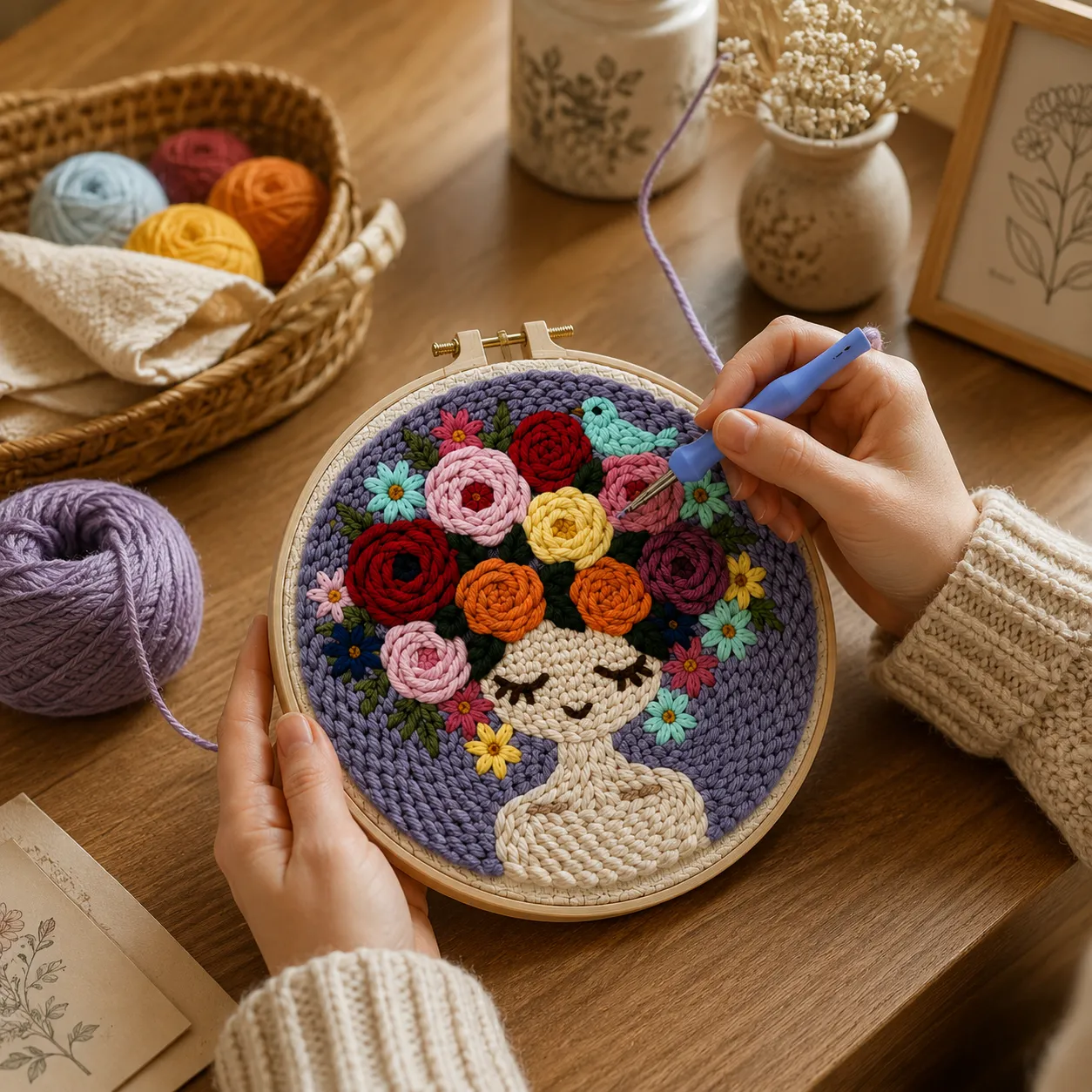 Craftsy Punch Needle Mediterende Blomsterpige sæt 20 cm pige