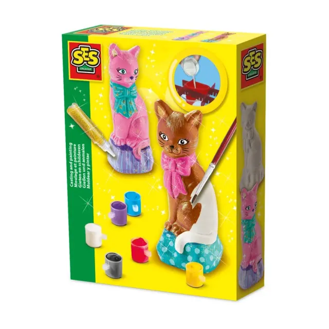 SES Creative støb og mal kat gipsfigursæt med glitter