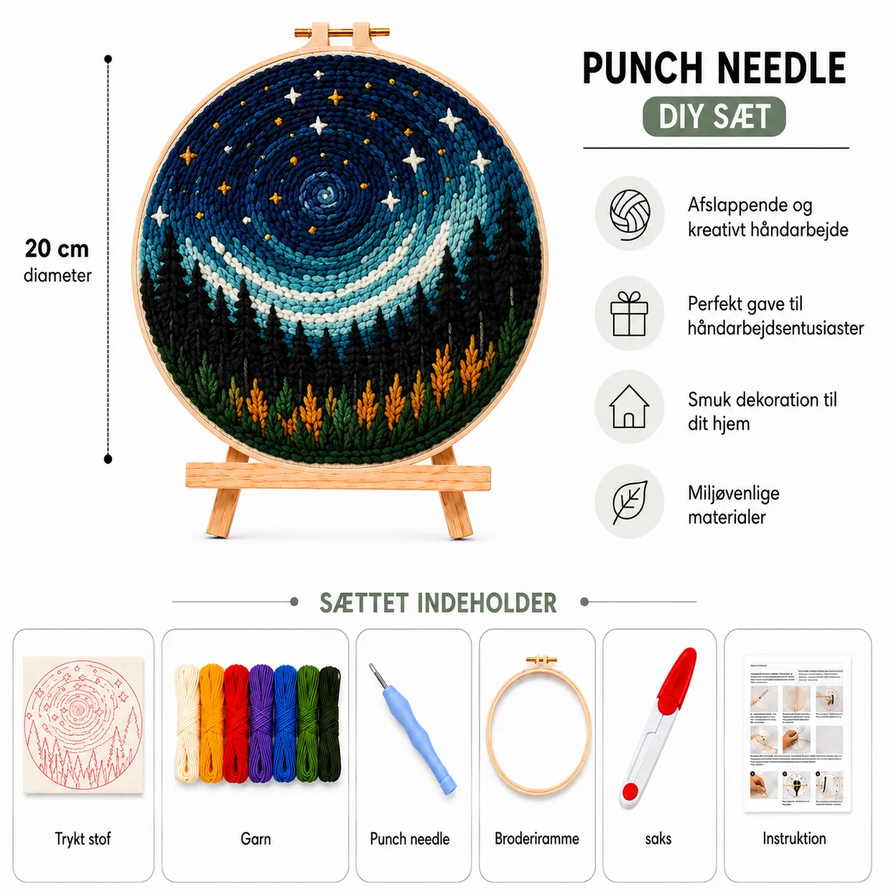 craftsy.dk Stjernehimmel over Skoven punch needle sæt 20 cm
