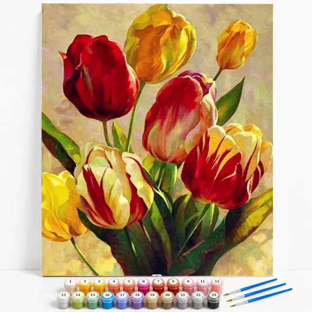 Craftsy Gule Røde Tulipaner mal efter tal 40x50 cm blomster