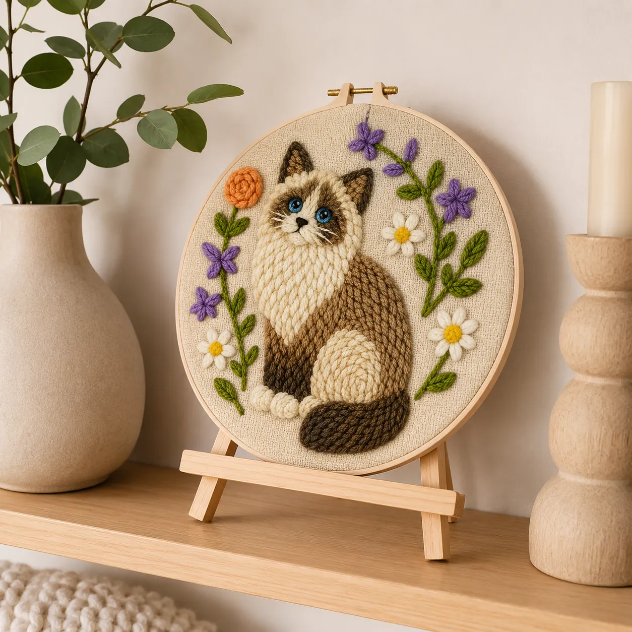 craftsy.dk Blomsterkat punch needle sæt 20 cm kattemotiv