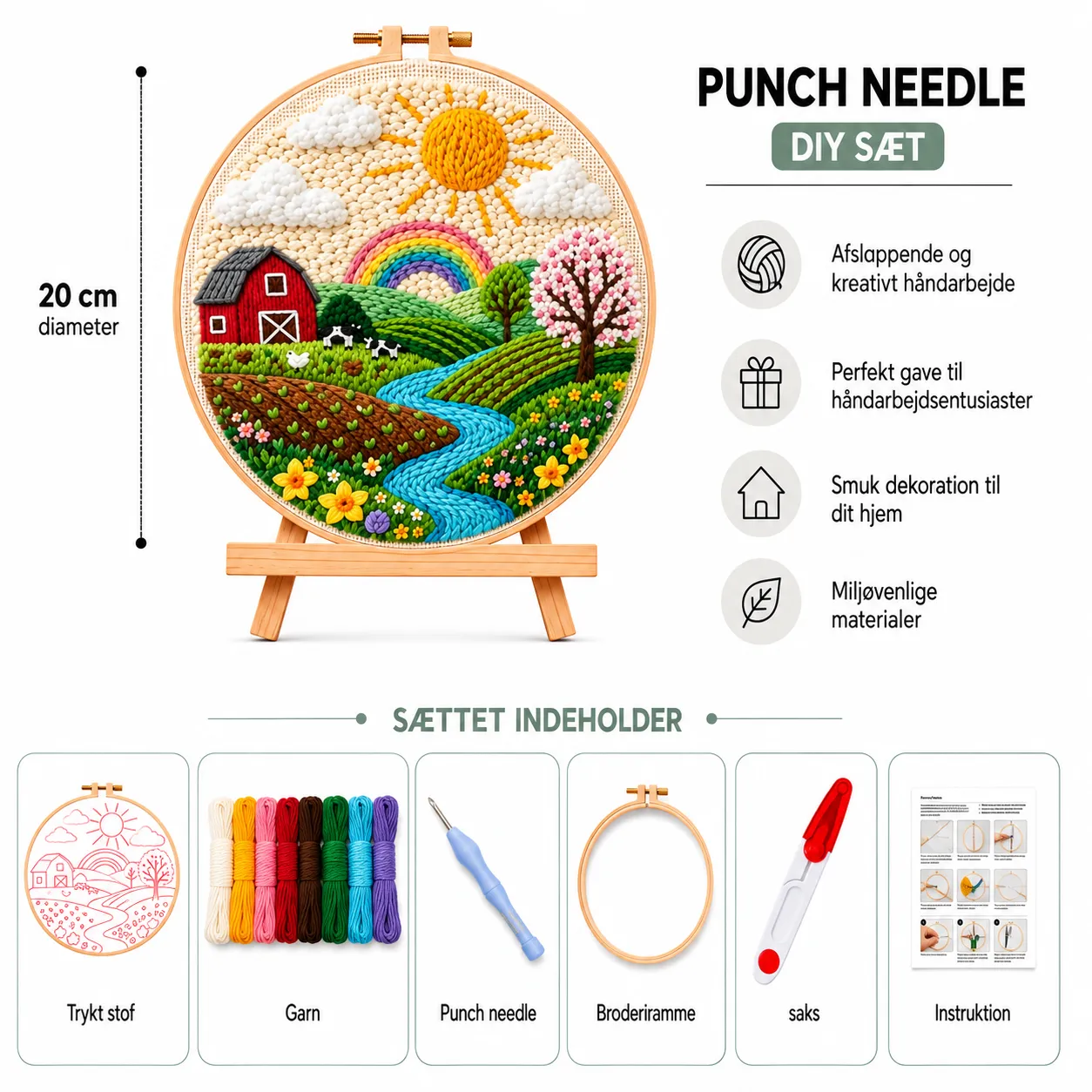 Craftsy Idyllisk Landskab Regnbue punch needle sæt 20 cm