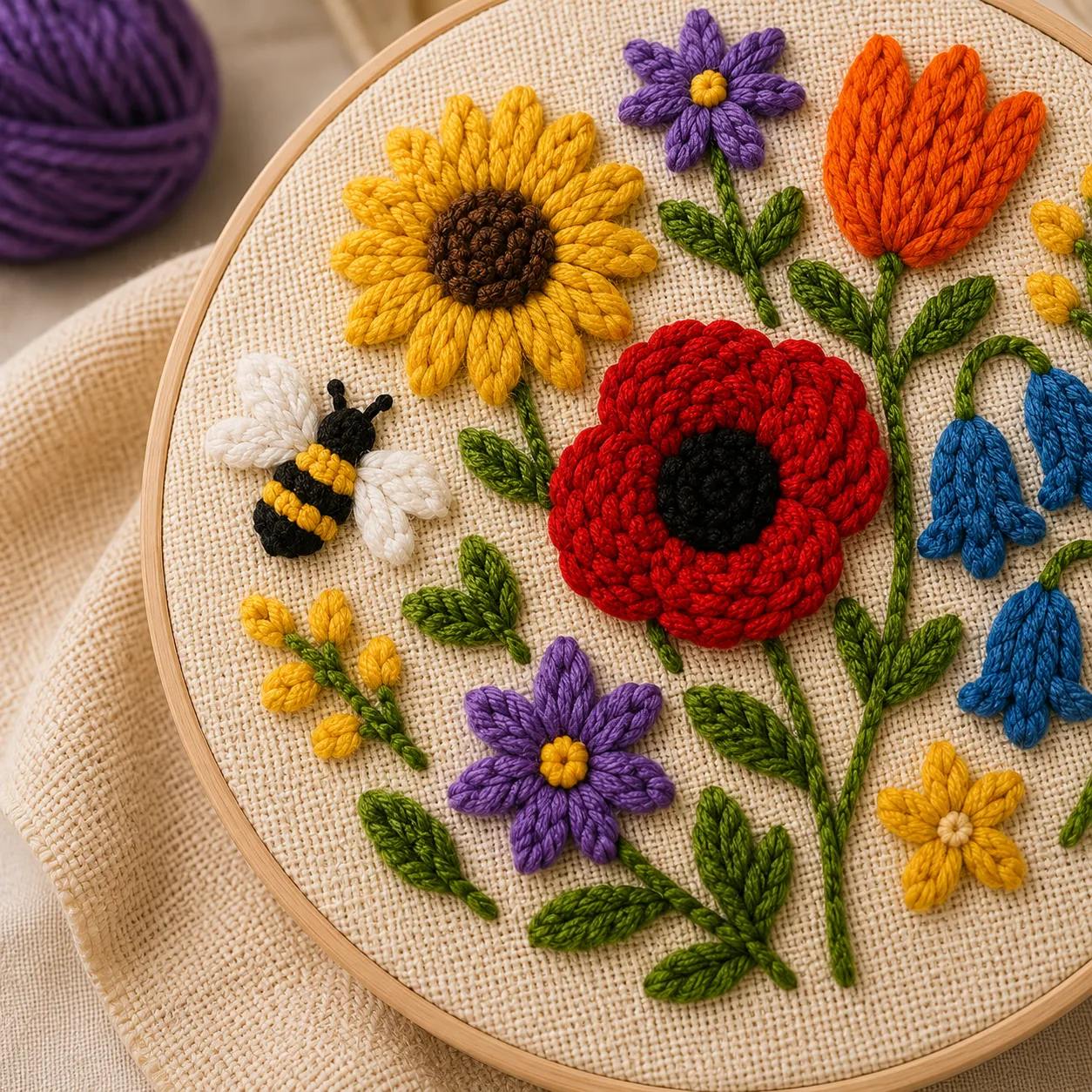 Craftsy Humlebi i Blomsterengen punch needle sæt 20 cm