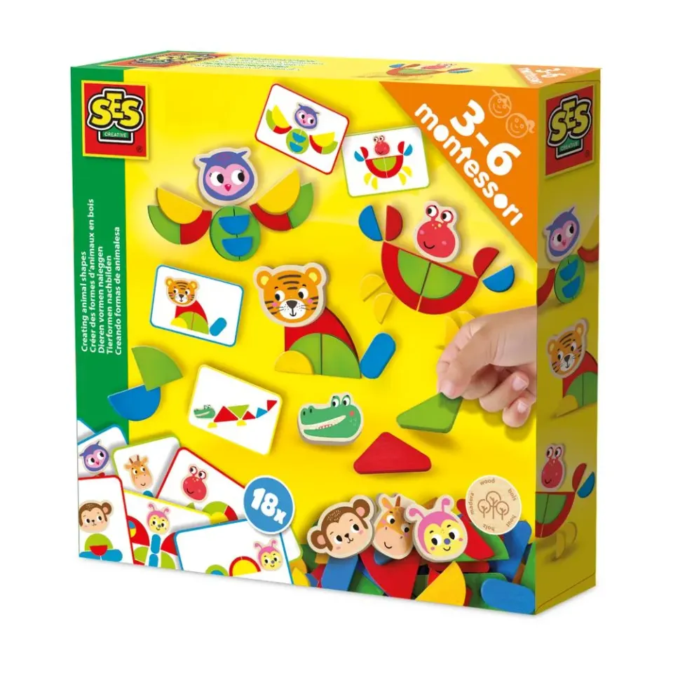 SES Creative Montessori Dyr læringsspil træ 55 dele