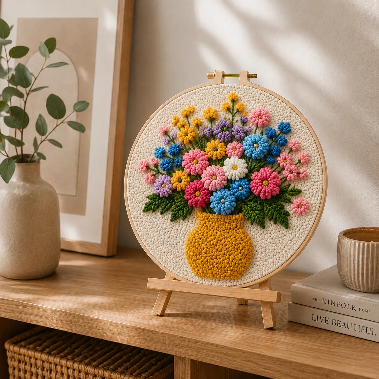 Craftsy Blomsterbuket punch needle sæt 20 cm gul vase