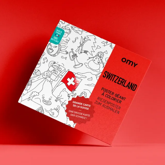OMY Switzerland kæmpe maleplakat Schweiz kort