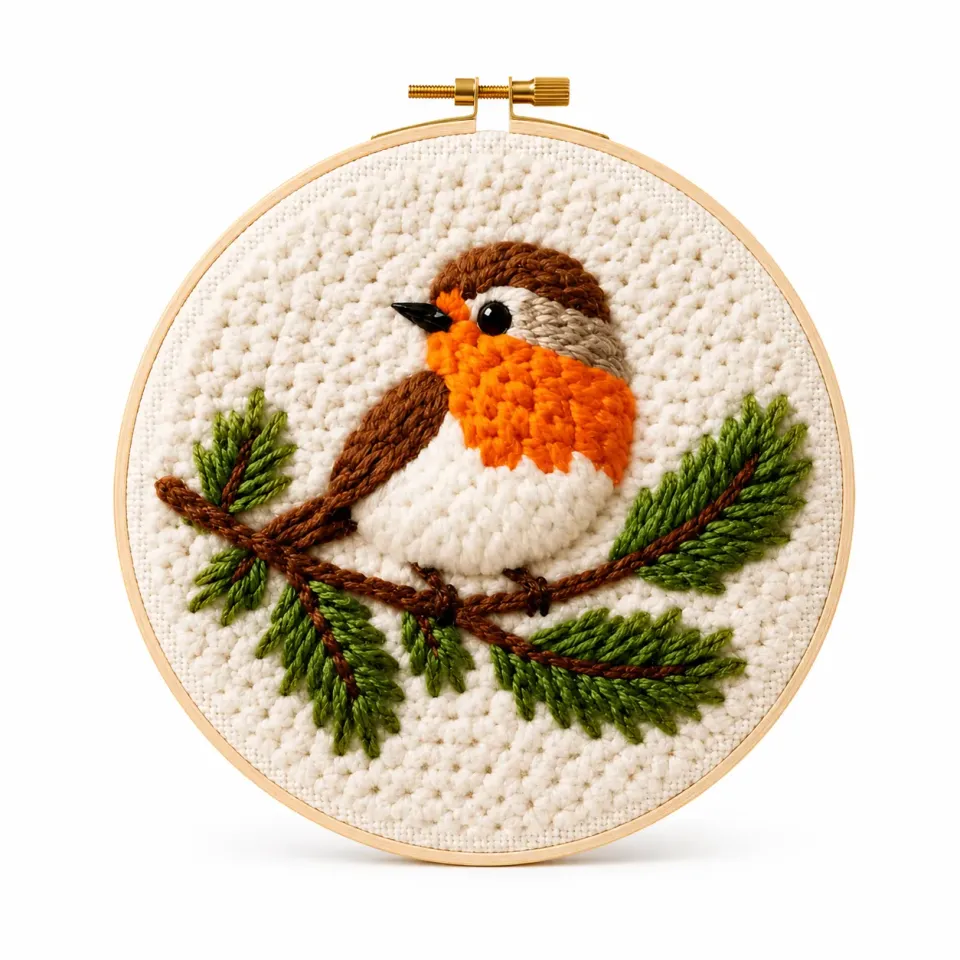 craftsy.dk Punch Needle Rødhals på Gren sæt 20 cm fugl