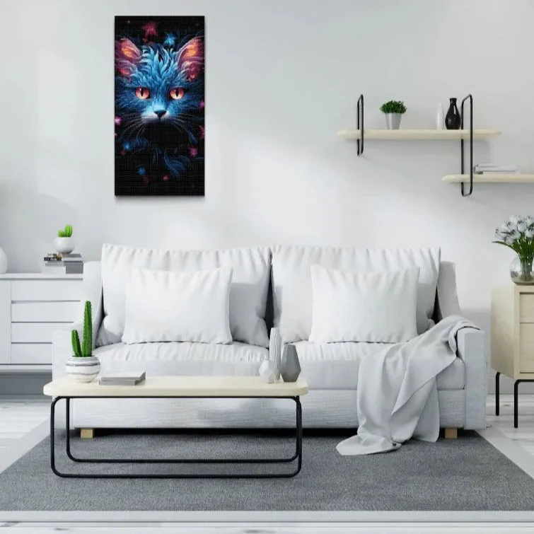 Road2Art Blå Kat diamond painting 40x80 cm runde 5D