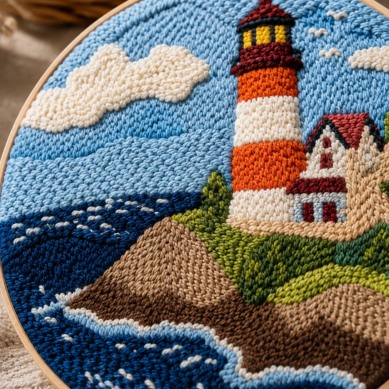Craftsy Punch Needle Fyrtårn ved Havet broderisæt 20 cm maritim