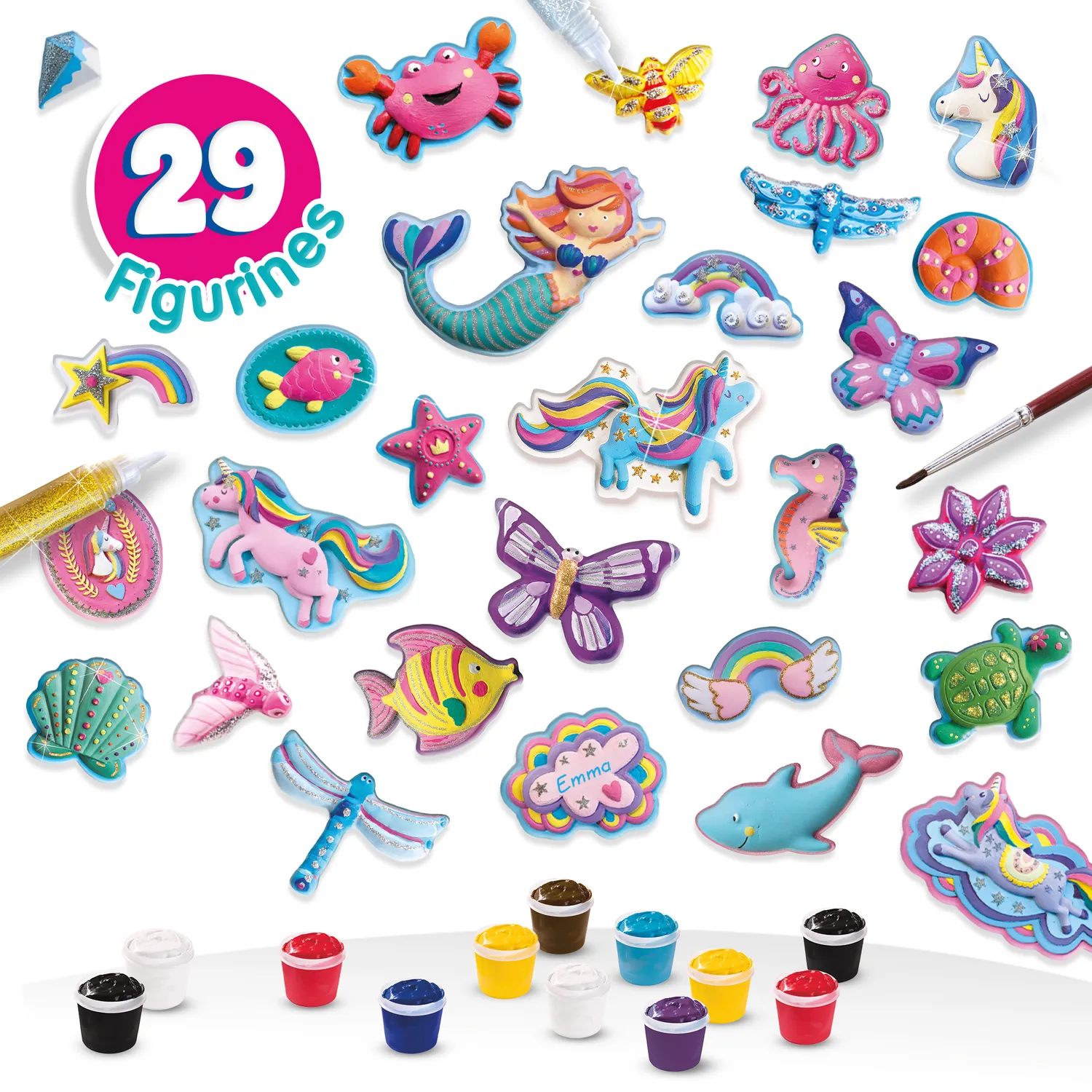 SES Creative Mega Box Unicorn gipssæt 29 figurer glitterlim