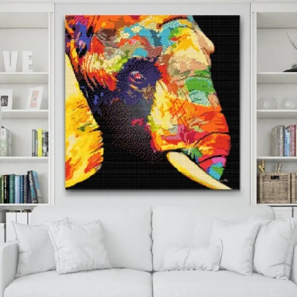 Road2Art Farverig Elefant diamond paint 50x50 cm firkantet