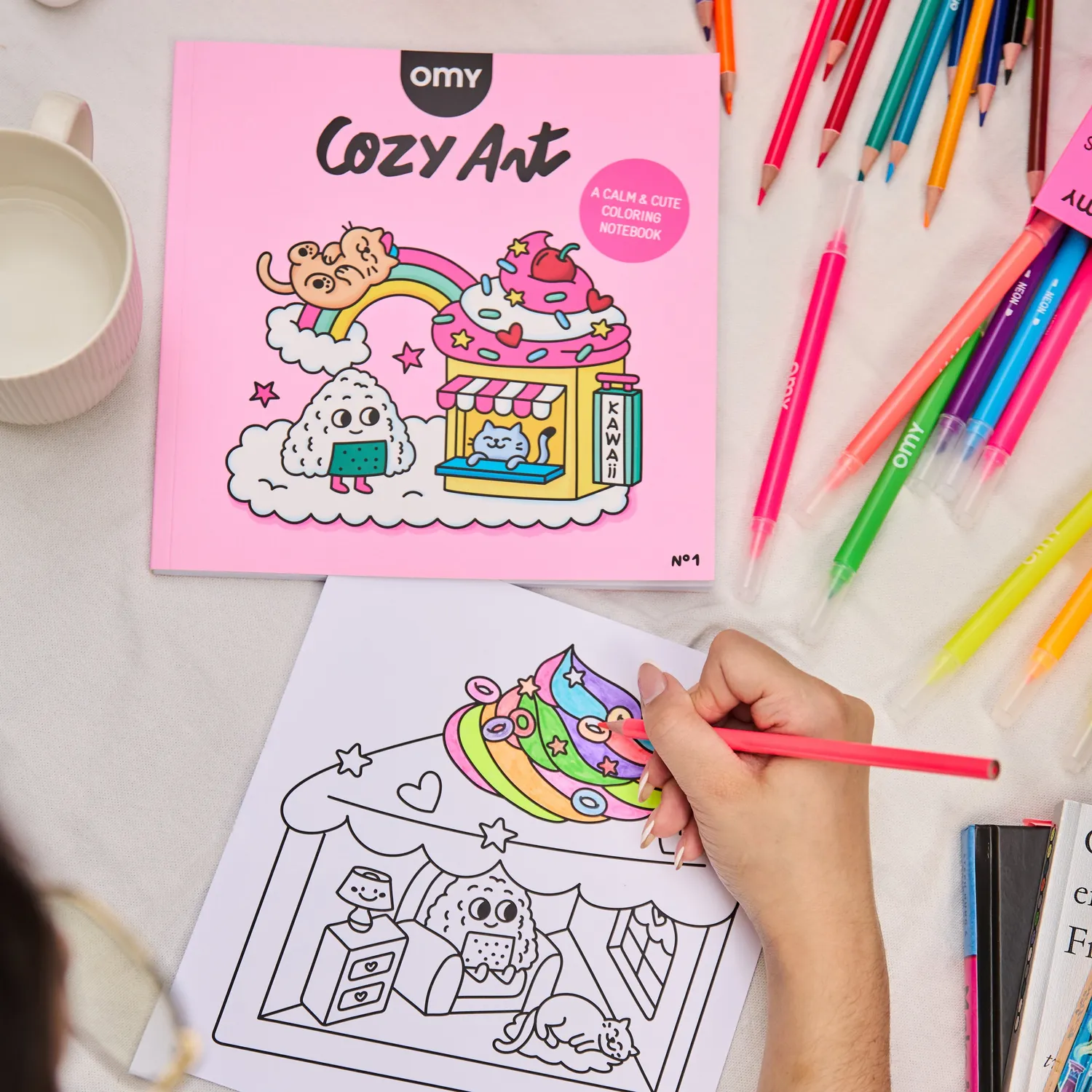OMY Cozy Art Kawaii malebog 28 sider hygge