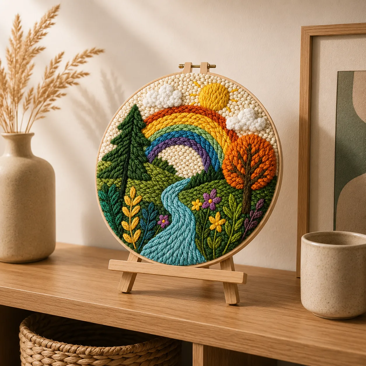 Craftsy Regnbuelandskab punch needle sæt 20 cm begynder