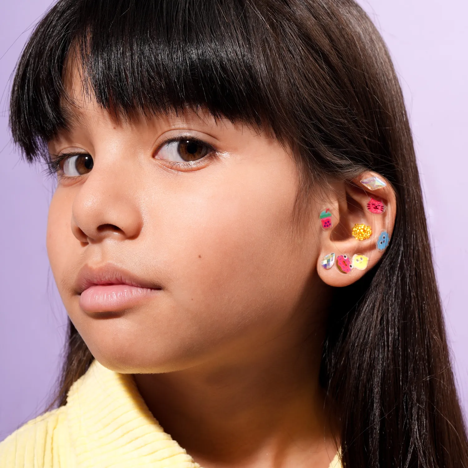 OMY Kawaii EAR01 klistermærkeøreringe guld fluo