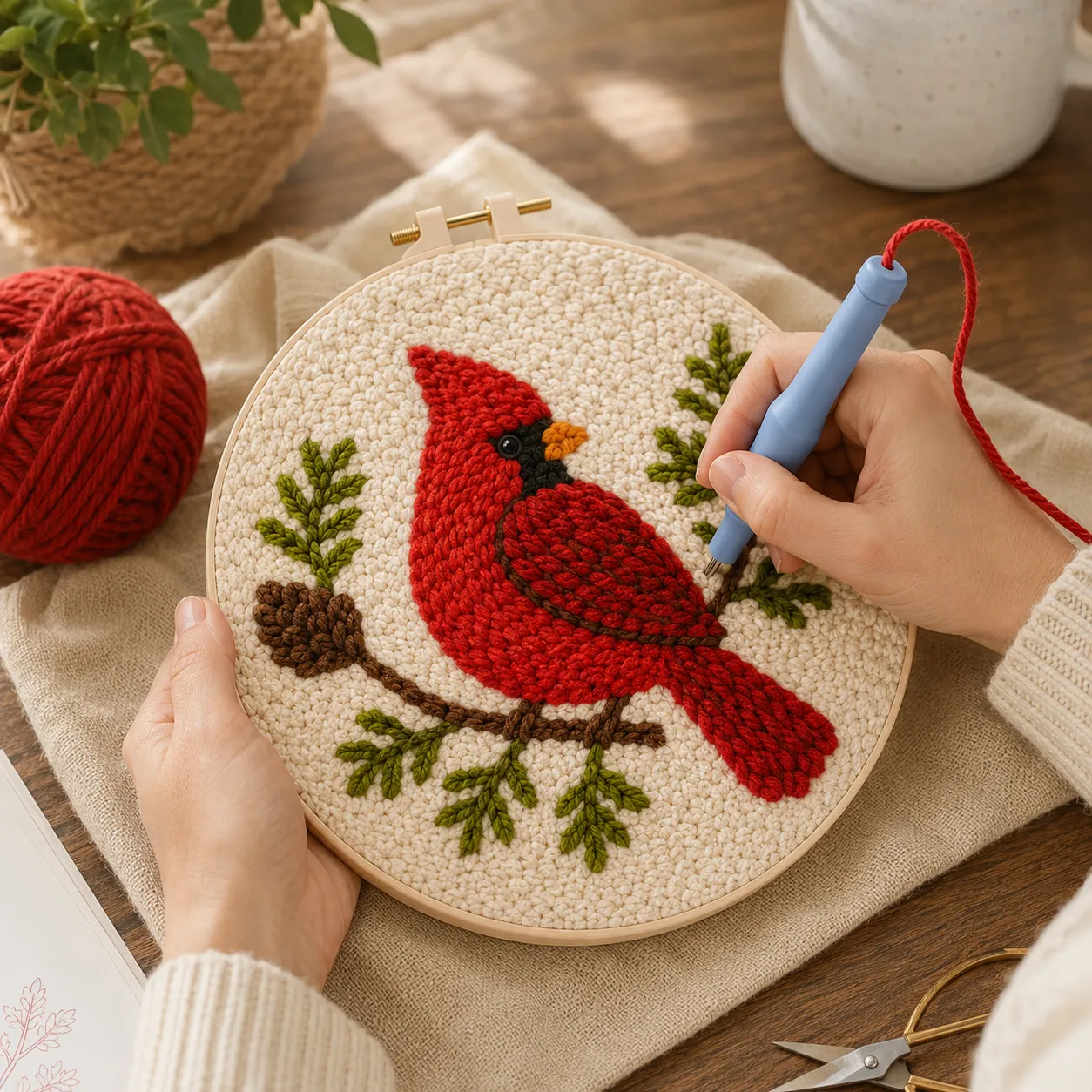 Craftsy Punch Needle Rød Fugl broderisæt 20 cm natur