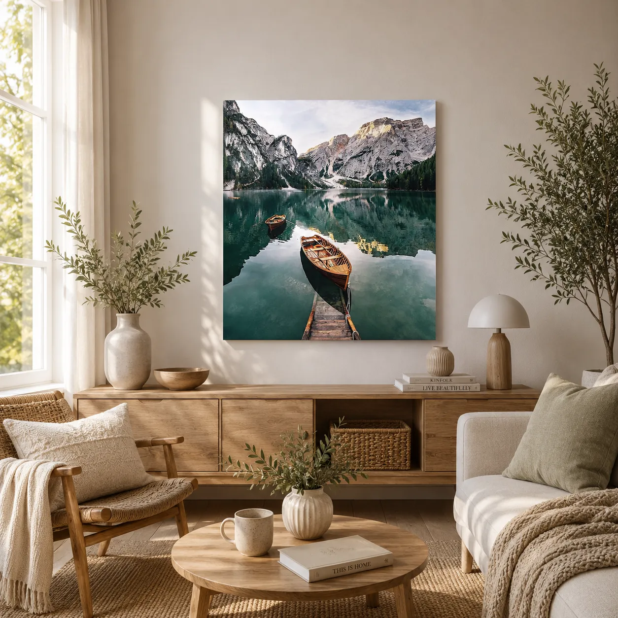 Craftsy Bjergsø med Træbåde mal efter tal 40x50 sø