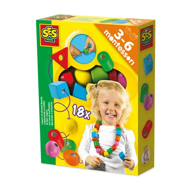 SES Creative Jeg Lærer træperlesæt 18 perler snor